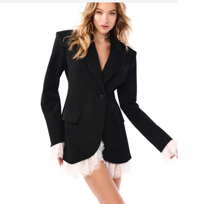 Damen Oversized Blazer Spitze Details Eveloria