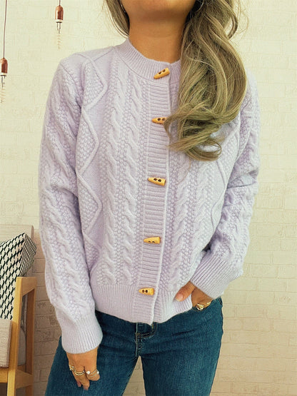 Damen Strickcardigan Weich Nautisches Design Beige Holzknöpfe