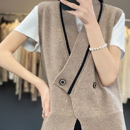 Damen Strickweste Doppelknopf Schwarz Eveloria - Eveloria