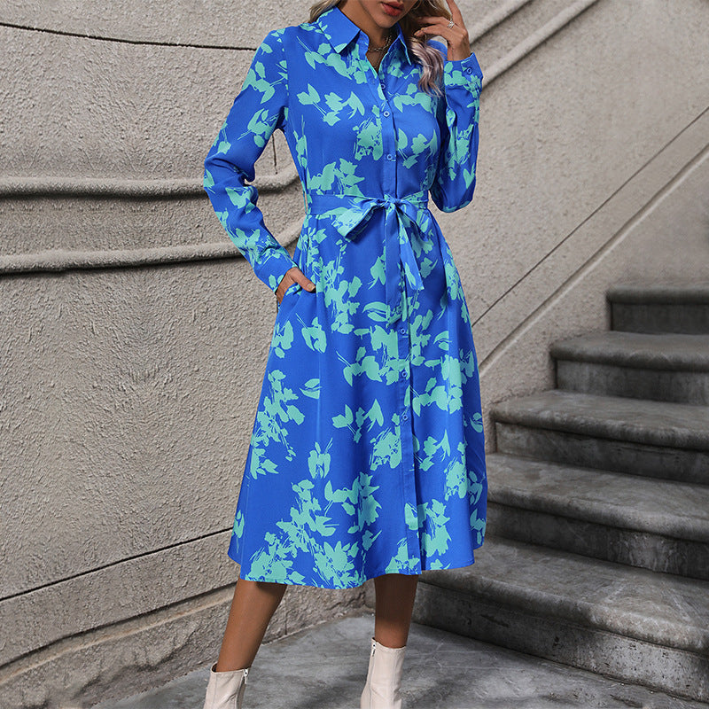 Damen Blusenkleid Floral mit Gürtel Eveloria - Eveloria