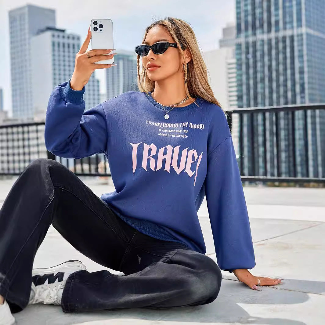 Damen Sweatshirt Lässiger Schnitt mit Schriftzug Schwarz - Eveloria