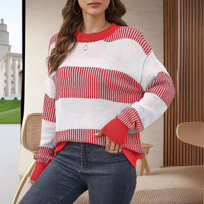 Damen Strickpullover Breite Streifen Weiter Schnitt Eveloria