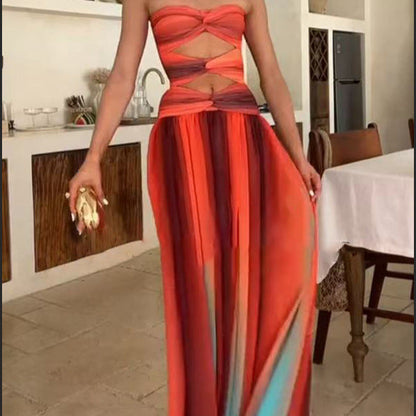 Damen Maxikleid Cut-Out mit fließendem Rock