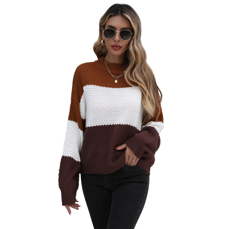 Damen Strickpullover Blockstreifenmuster Modern Lässig Eveloria