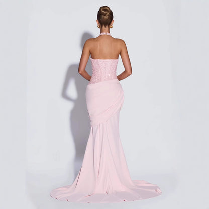 Damen Abendkleid Schimmer Oberteil Fließender Rock Eveloria