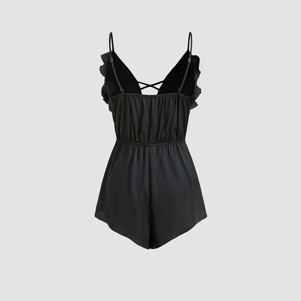 Damen Jumpsuit Volant V-Ausschnitt Eveloria