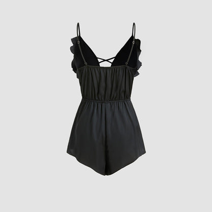 Damen Jumpsuit Volant V-Ausschnitt Eveloria