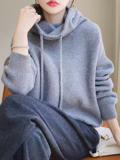 Damen Oversized Pullover Hochkragen Lässig Grau Eveloria