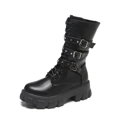 Damen High- Schnürstiefel Verstellbarer Riemen Griffige Sohle Eveloria