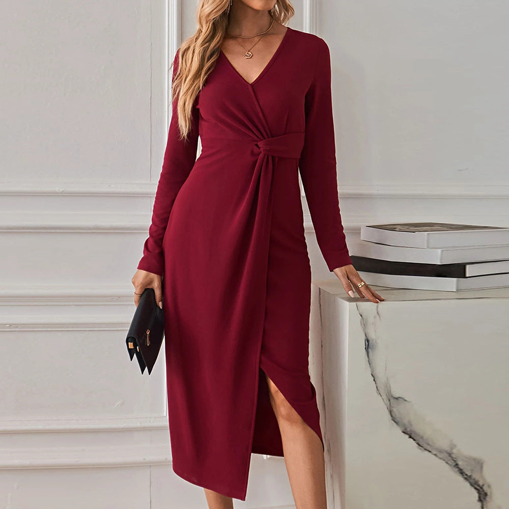 Damen Midikleid Eingedrehter Bund Tiefes Dekolleté Eveloria