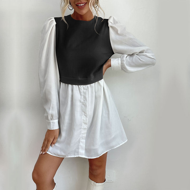 Damen Blusenkleid mit Kontrastärmeln Eveloria