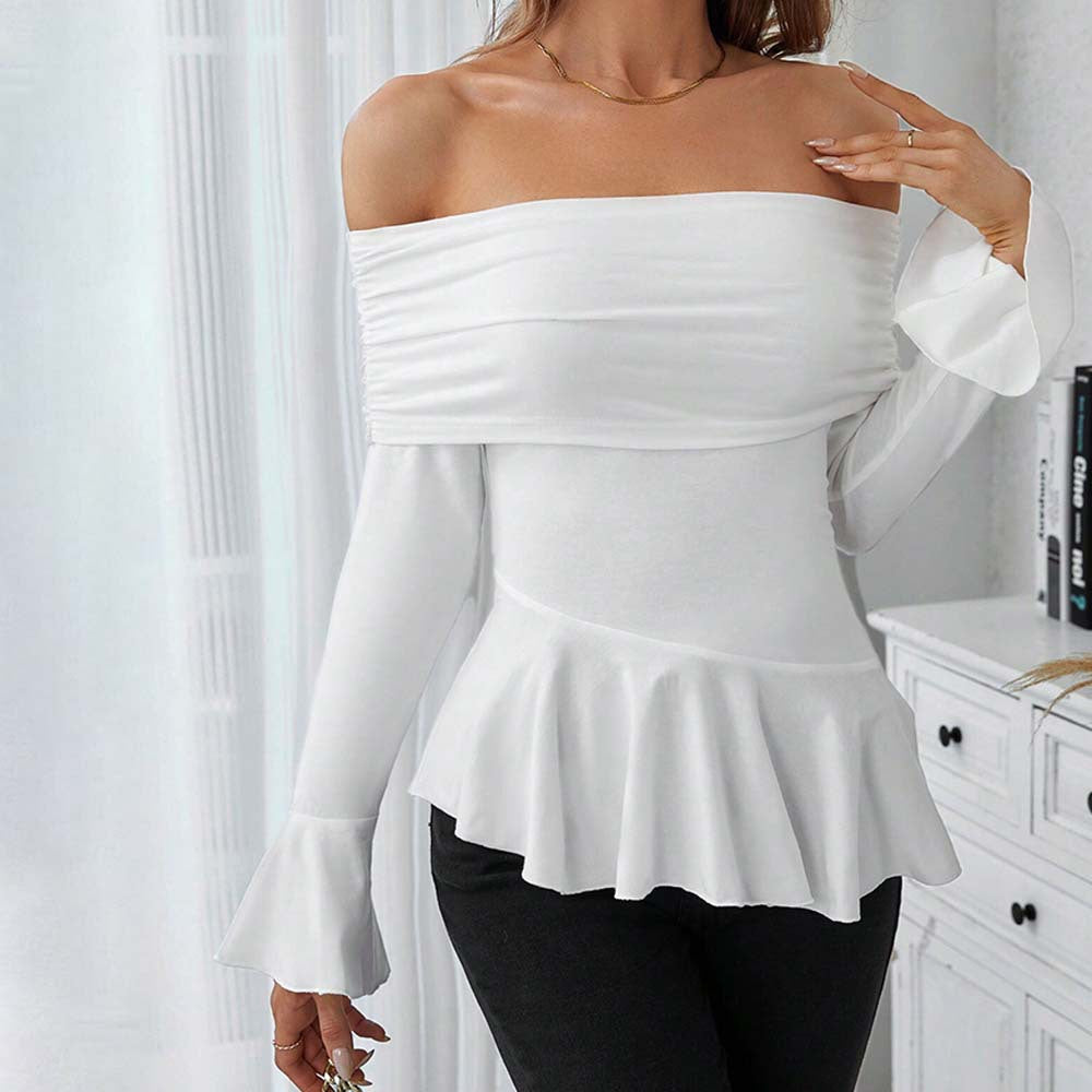 Damen Oberteil Off-Shoulder mit Volant und langen Ärmeln - Eveloria
