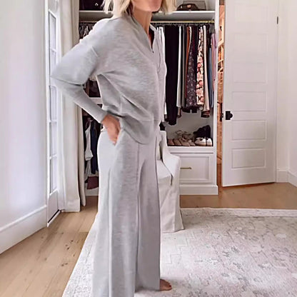Damen Loungewear-Set V-Ausschnitt Weite Passform Eveloria