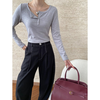 Damen Langarmshirt mit Knöpfen Eveloria