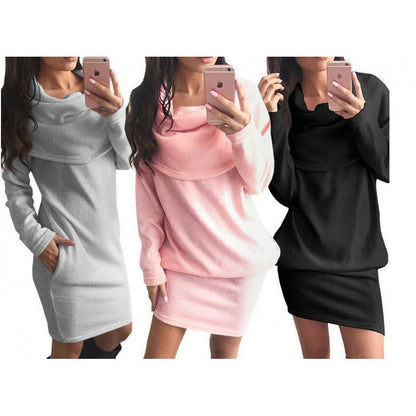 Damen Kapuzenkleid Kuschelfleece Praktische Taschen