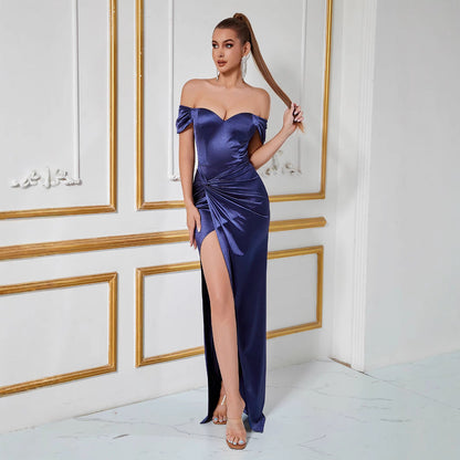 Damen Partykleid Schulterfrei Elegantem Schlitz Eveloria