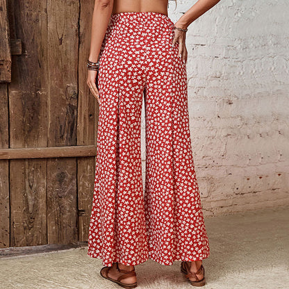 Damen Palazzo-Hose Floralmuster Elastisch Weite Bein