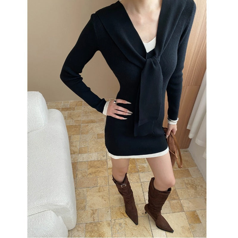 Damen Strickkleid Figurbetont Langer Ärmel Eveloria