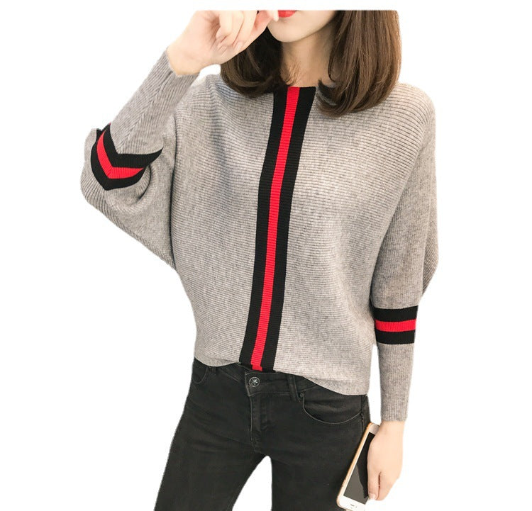 Damen Oversized Strickpullover Dekorative Streifen