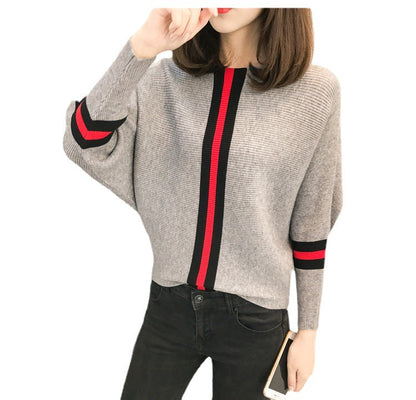 Damen Oversized Strickpullover Dekorative Streifen