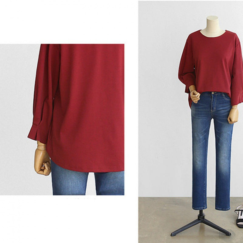 Damen Langarmshirt Weites Design Rundhalsausschnitt Elegantes Eveloria