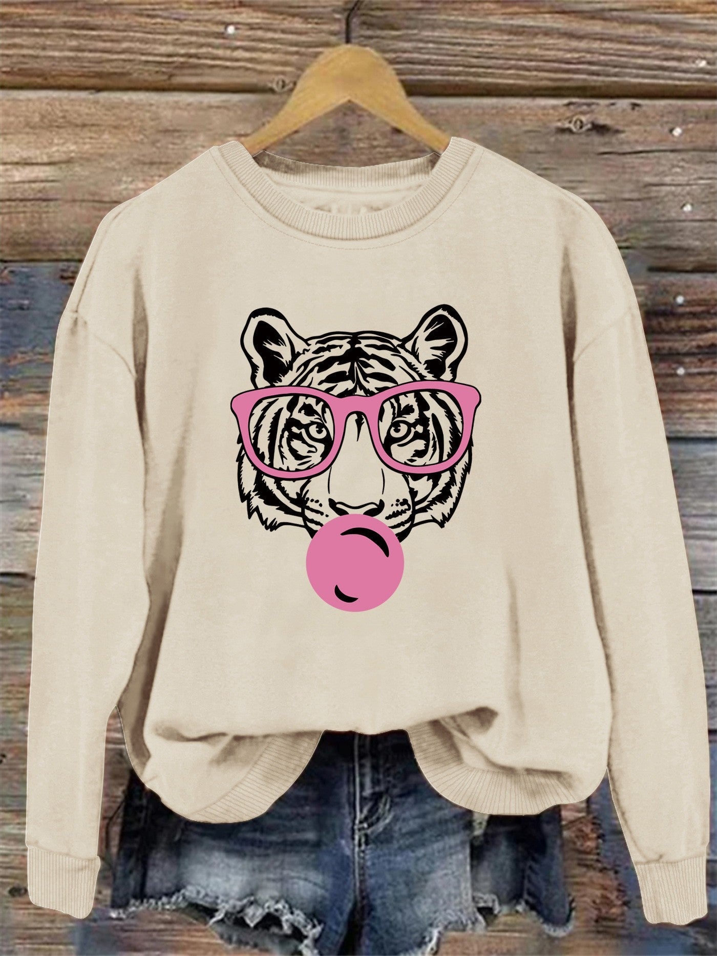 Damen Sweatshirt Tiger-Design Lässiger Schnitt Eveloria