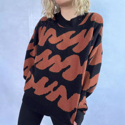 Damen Oversized Strickpullover Auffälliges Muster Eveloria