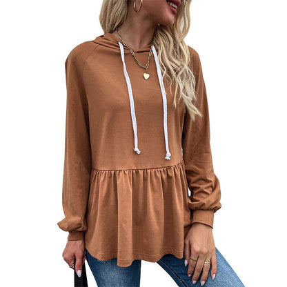 Damen Hoodie Volantdetails Grau Eveloria