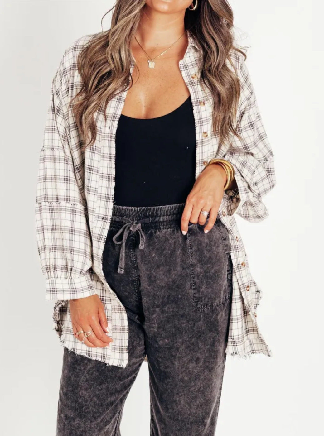 Damen Oversized-Hemdjacke Karomuster Eveloria