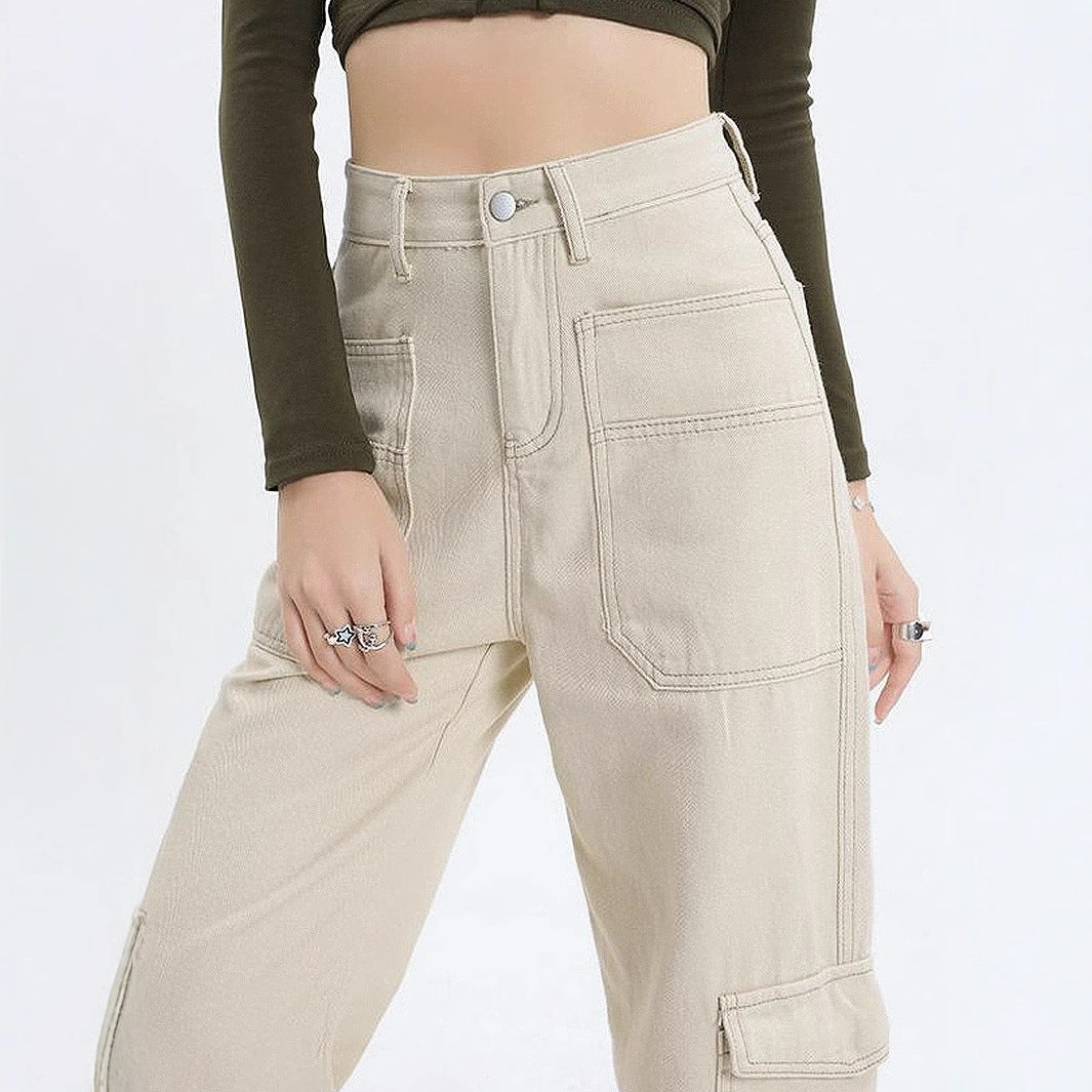 Damen High-Waist Cargo-Jeans mit Taschen Eveloria