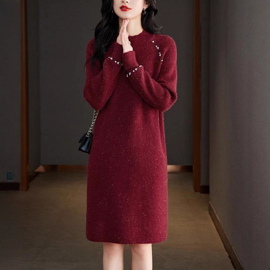 Damen Strickkleid mit Perlenakzent Elegantes Damenkleid - Eveloria