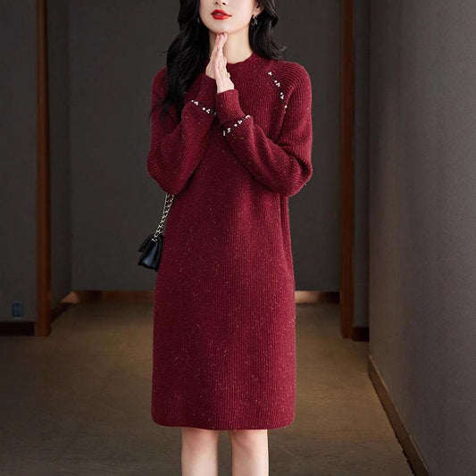 Damen Strickkleid mit Perlenakzent Elegantes Damenkleid - Eveloria