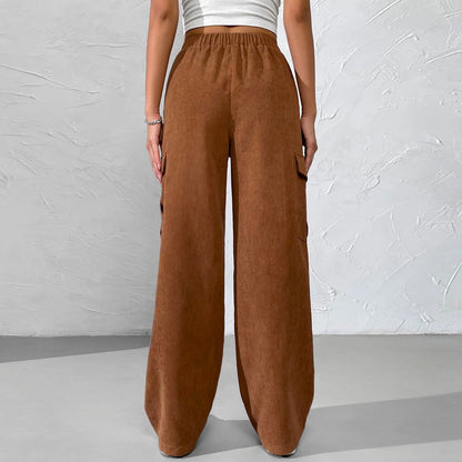 Damen Cargohose Samt Elastischer Bund Beige