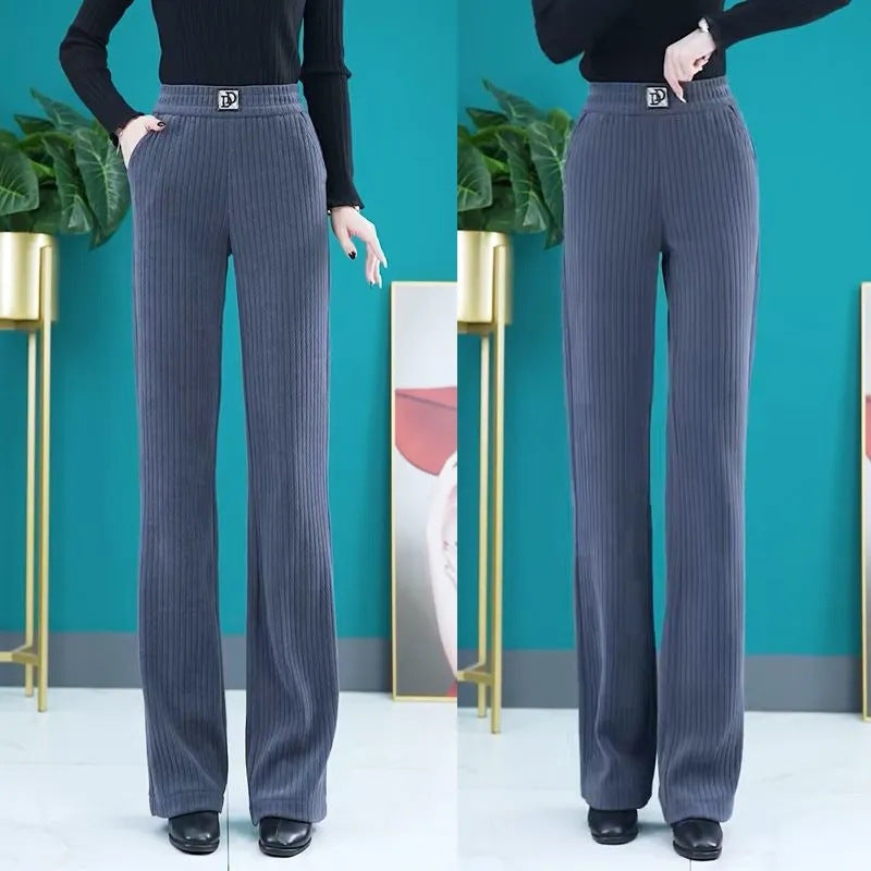 Damen Hochtaillierte Schlaghose Elastischer Bund Schwarz - Eveloria