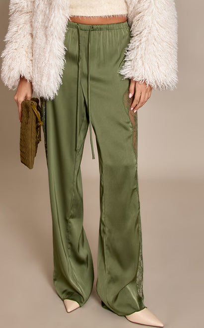 Damen Satin-Hosen Spitzenakzente Eveloria