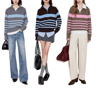 Damen Strickpullover Halbzipverschluss Gemütlich Eveloria