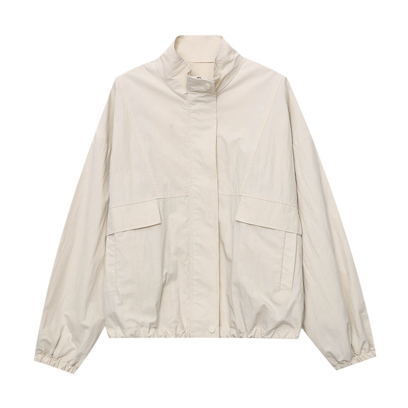 Damen Utility-Jacke Lässig Hochkragen Praktische Taschen