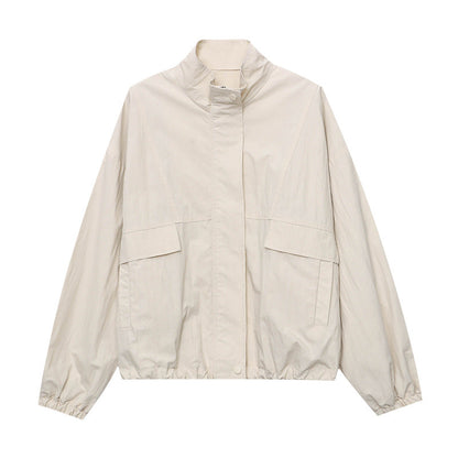 Damen Utility-Jacke Lässig Hochkragen Praktische Taschen