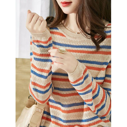 Damen Strickpullover Streifenmuster Eveloria