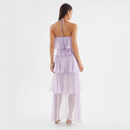 Damen Maxikleid Luftig Fließend Halterneck Eveloria
