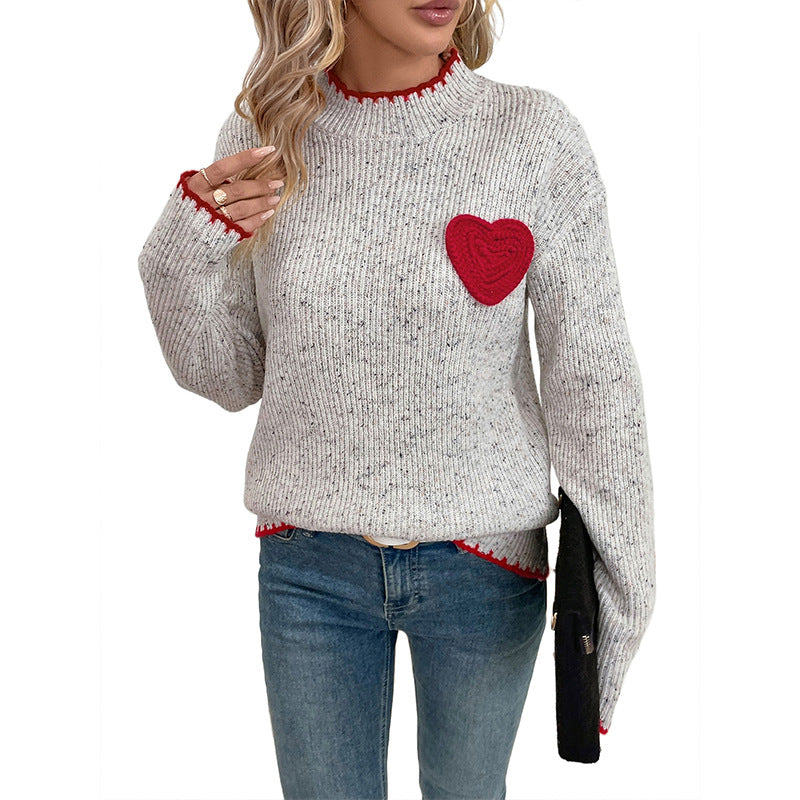 Damen Pullover Herzapplikation