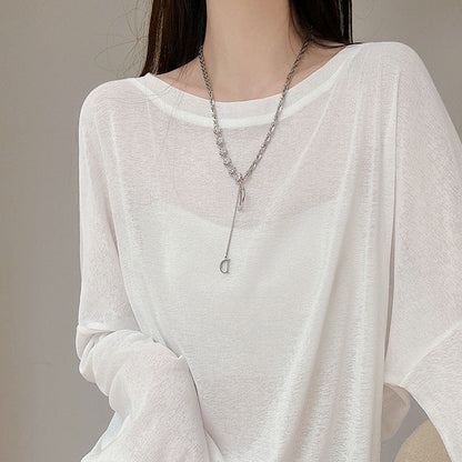 Damen Langarmshirt Feine Struktur Details Beige