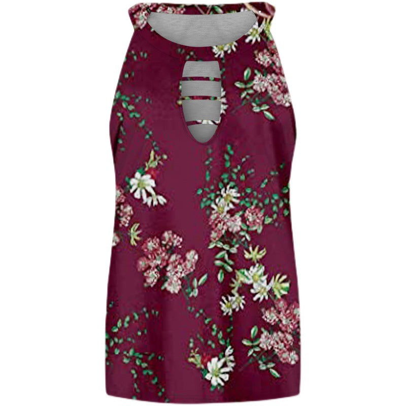 Damen Halstuben- Ärmellos Mandala-Muster Cut-Out