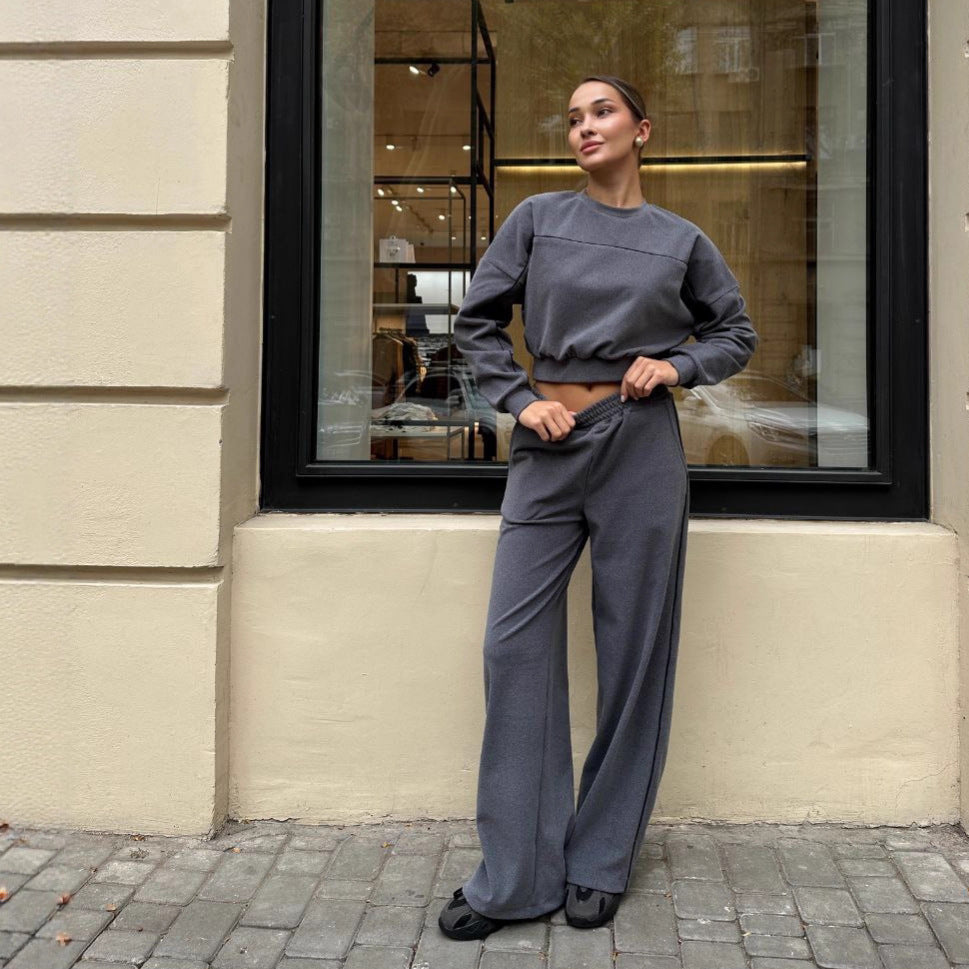 Damen Sportset Elastischer Bund Kontrastnähte Hose Oberteil Eveloria