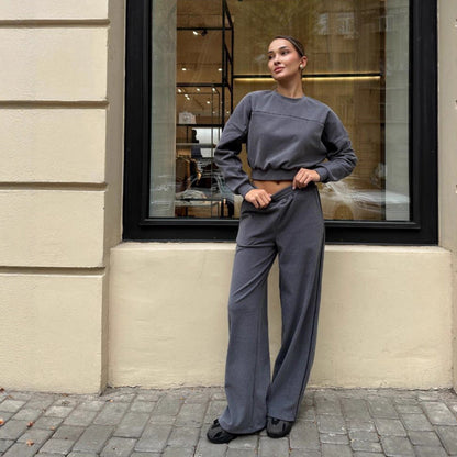 Damen Sportset Elastischer Bund Kontrastnähte Hose Oberteil Eveloria