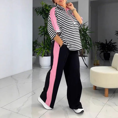 Damen Freizeitset mit Streifen Oberteil und Jogginghosen