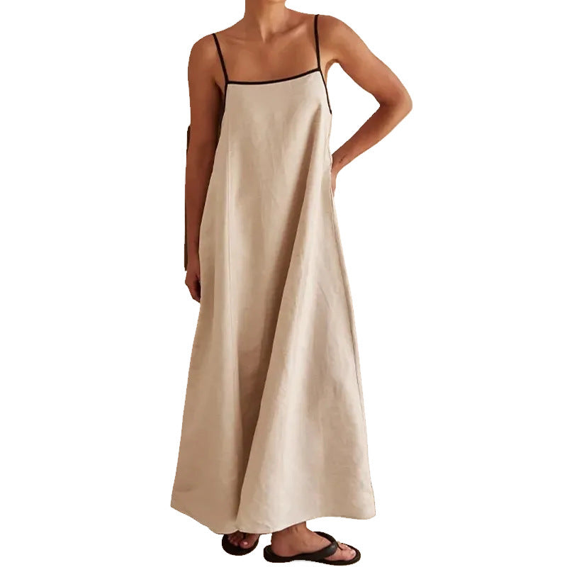 Damen Maxikleid Lockerer Schnitt Verstellbare Träger Beige - Eveloria