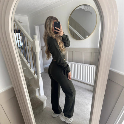 Damen Cropped Hoodie Jogginghose Set Elastischer Bund Eveloria