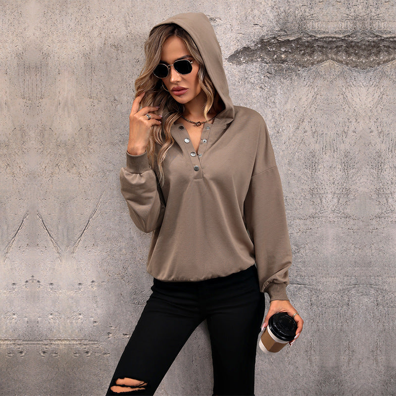 Damen Hoodie Knopfleiste Lässiger Schnitt Bequem