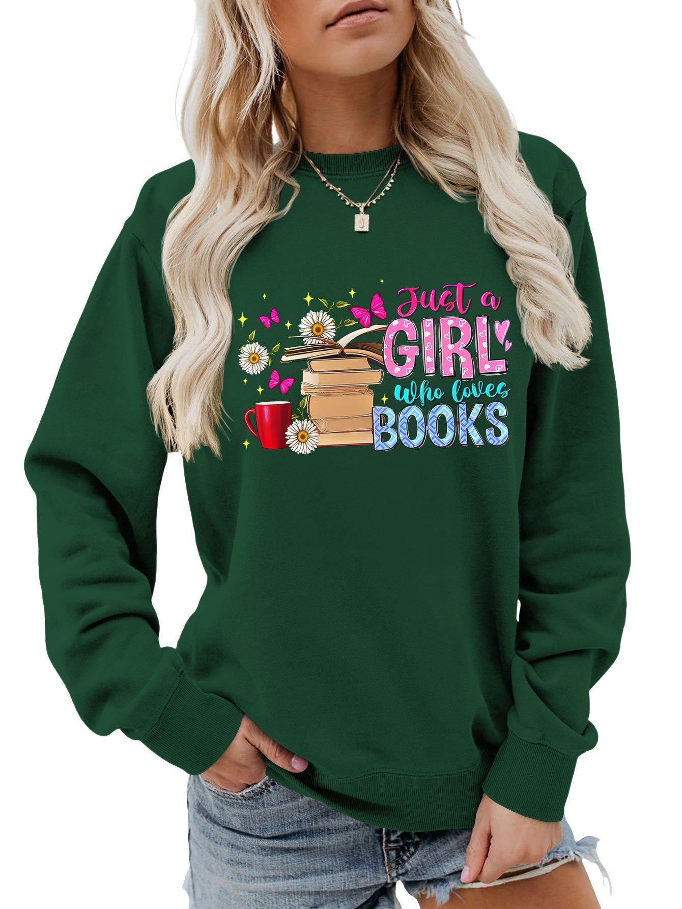 Damen Sweatshirt Buchmotiv Lässig Grau Eveloria